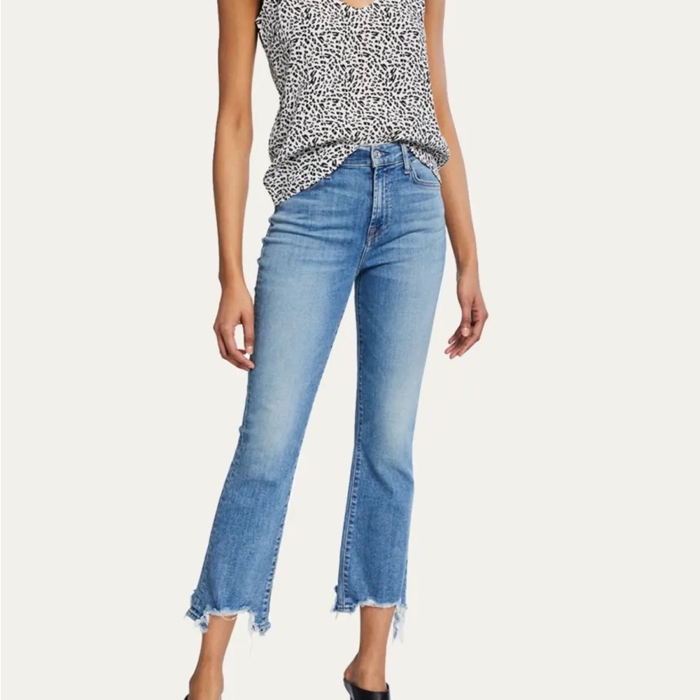 7 FOR ALL MANKIND High-Waist Slim Kick Jeans with Destroyed Hem Blue 30 Women